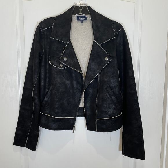 Splendid Faux Suede French Terry Moto Jacket Black White Raw Hem XS - Picture 2 of 6